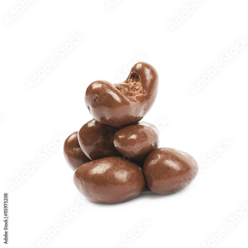 Chocolate coated cashew nuts isolated