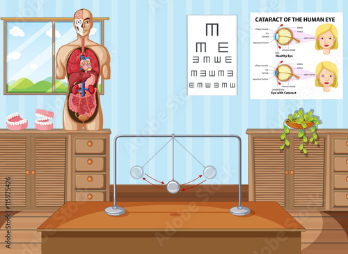 Science classroom with equipments and charts