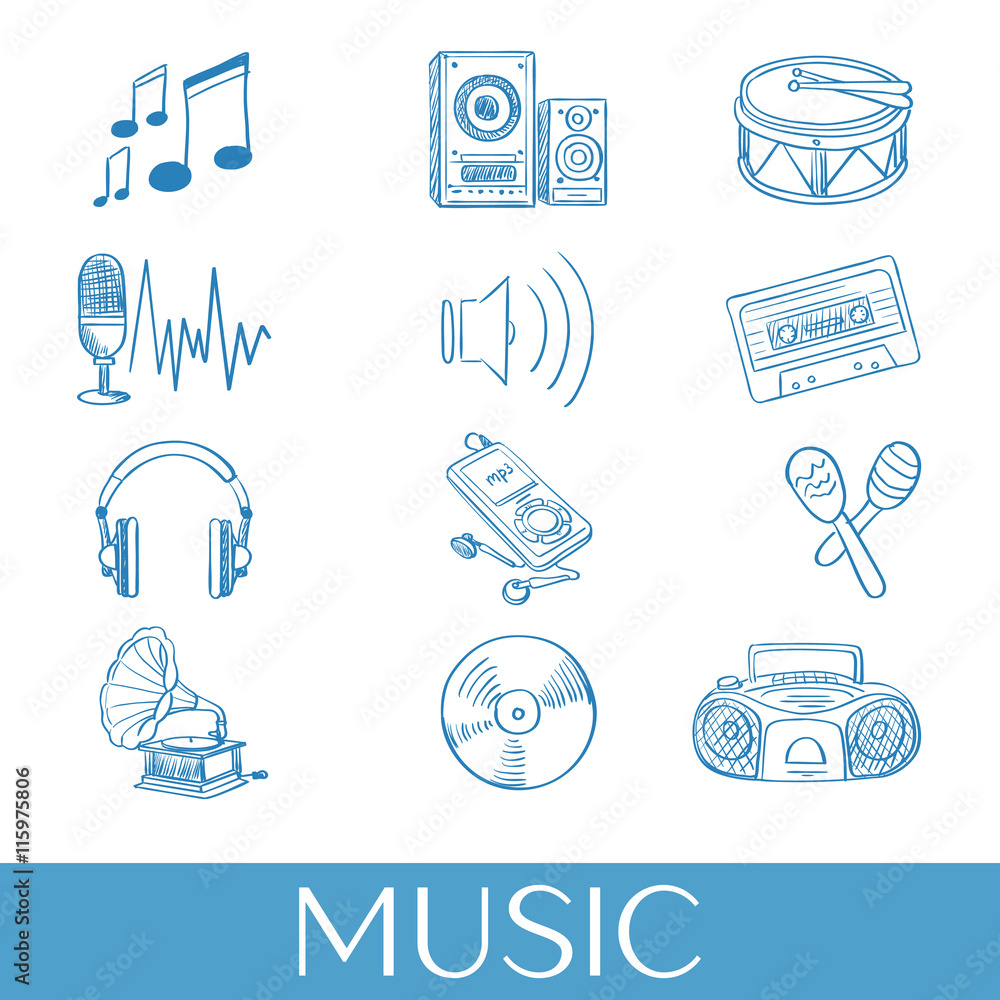 Hand drawn music icons set Hand drawn music icons set
