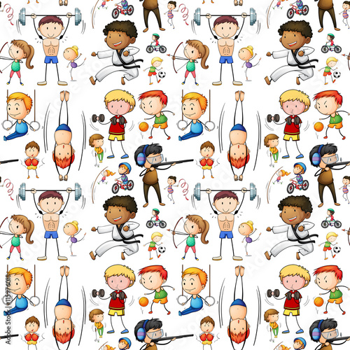 Seamless background with people doing many sports