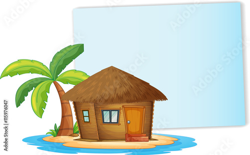 Paper design with bungalow on the island