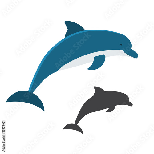 Jumping dolphins flat and outline design. Sea animal illustration. Marine creatures. Sea dolphin fish vector illustration.