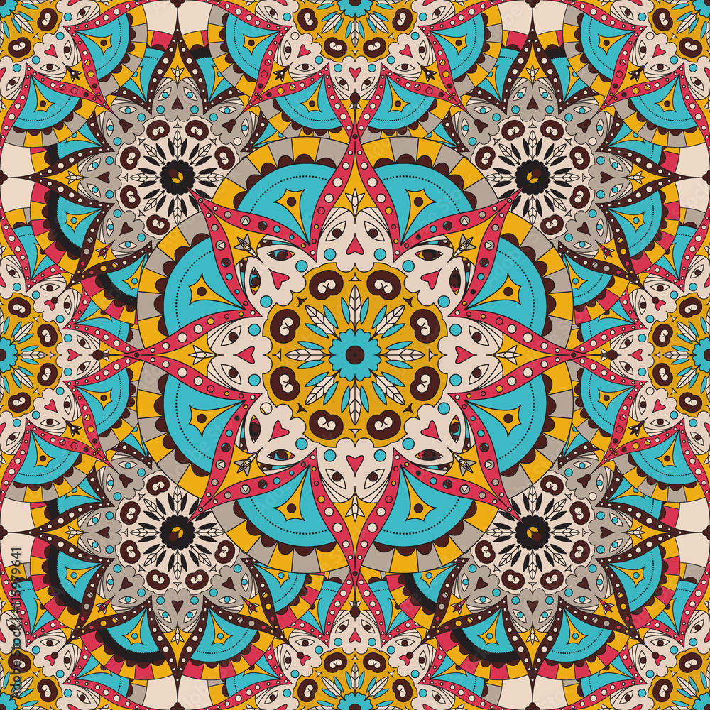 Vector seamless pattern. national decorative element for fabric ot design. Islam, Arabic motifs. Oriental colorful mandala.