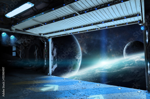 Fototapeta Naklejka Na Ścianę i Meble -  Window view of planet earth from a shuttle runway