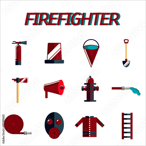 firefighter flat icon set