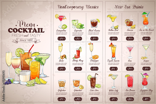 Front Drawing horisontal cocktail menu