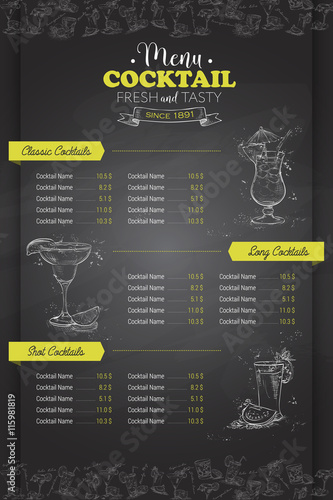 Drawing vertical cocktail menu design