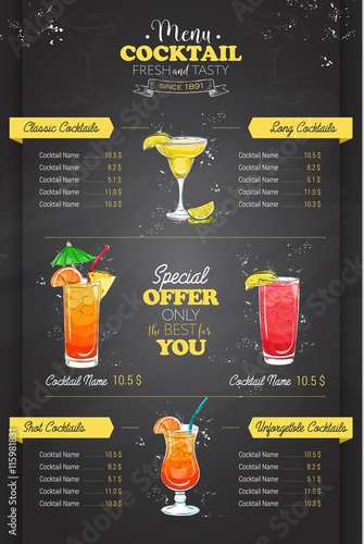 Drawing vertical cocktail menu design