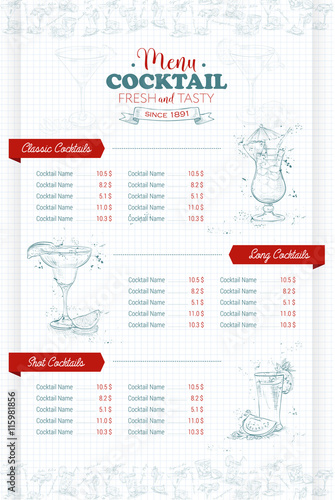 Drawing vertical cocktail menu design