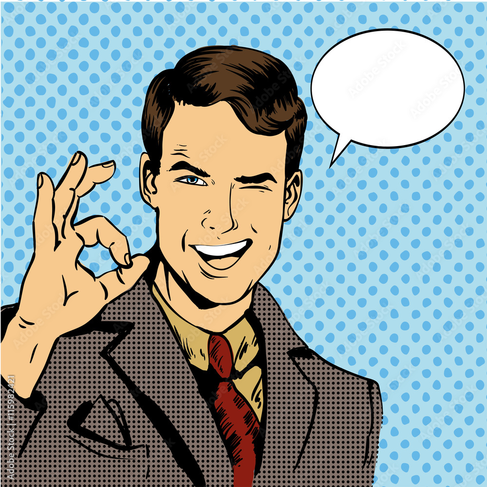 man-smile-and-shows-ok-hand-sign-with-speech-bubble-vector