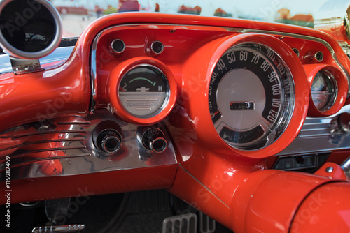 Retro car dashboard with gauges