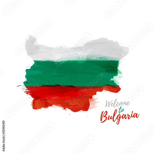 Symbol, poster, banner Bulgaria. Map of Bulgaria with the decoration of the national flag. Style watercolor drawing. Vector