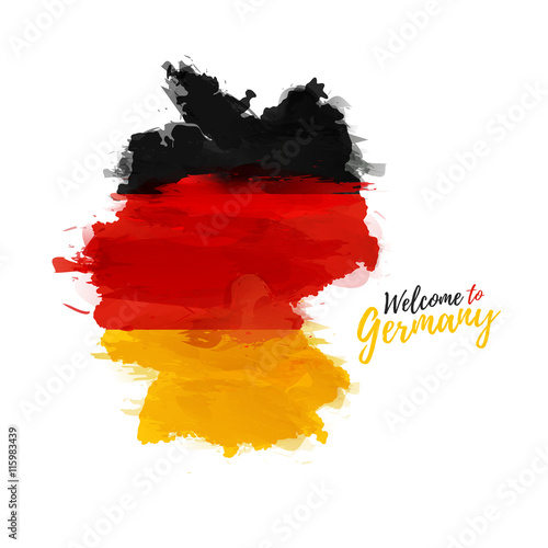 Symbol, poster, banner Germany. Map of Germany with the decoration of the national flag. Style watercolor drawing. Germany map with national flag. Vector
