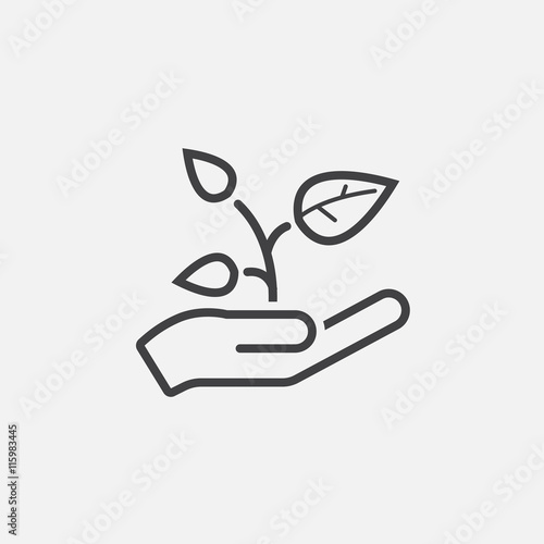 plant in a hand line icon, outline vector logo illustration, linear pictogram isolated on black
