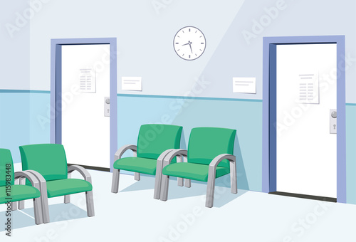 Modern Interior at the doctor. Waiting room in the hospital. Private medical practice. Vector cartoon simple illustration.