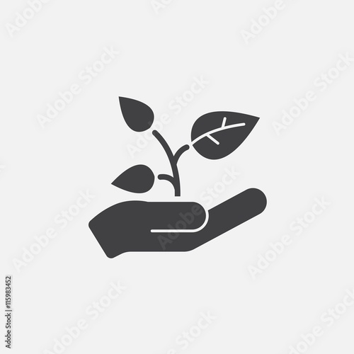 plant in a hand icon vector, solid logo illustration, pictogram isolated on black
