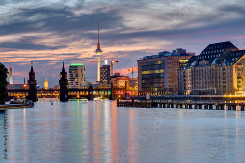 Evening at the river Spree in Berlin with the Television Tower in the back