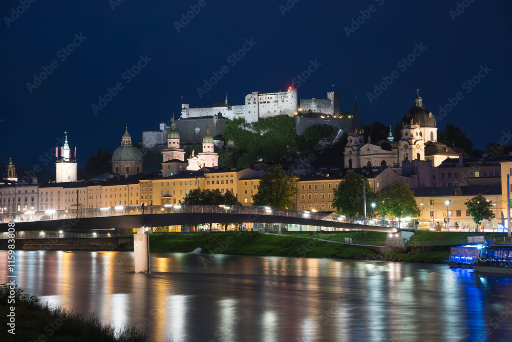 A beautiful night view of Salzburg. Austria, Europe.