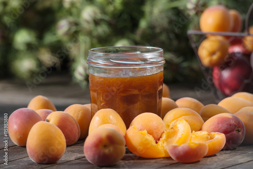 Apricots and pot of jam