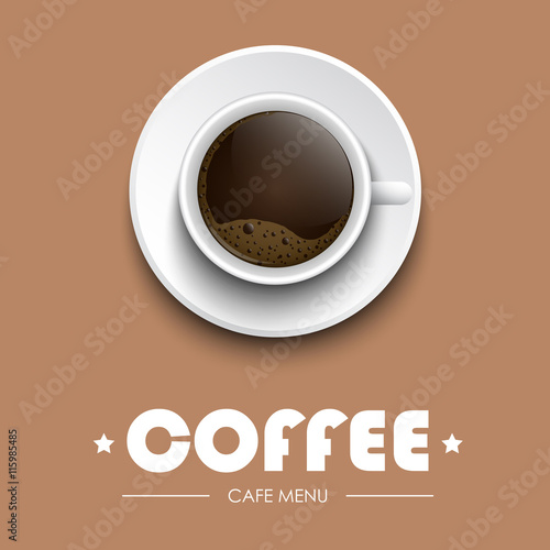 Coffee cup on a brown background with text