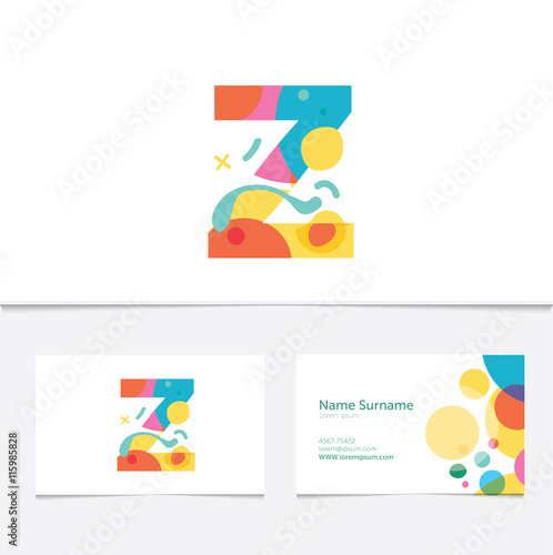 Creative Letter Z design vector template on The Business Card Template.Abstract Colorful Alphabet .Friendly funny ABC Typeface. Type Characters Logotype symbols.Abstract Colorful Alphabet