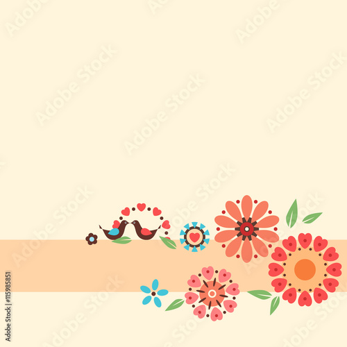 Wallpaper Mural Floral card with decorative flowers and birds.  Torontodigital.ca