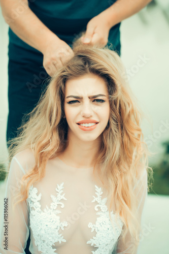 bride woman with hairdresser