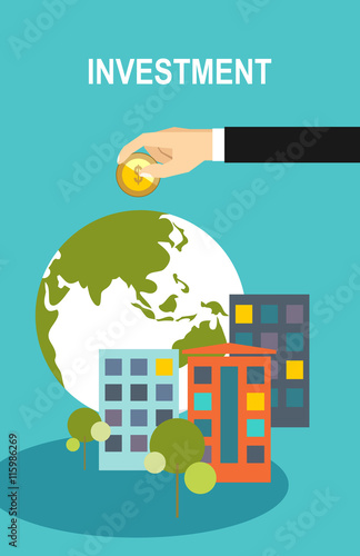 Flat design vector business illustration concept Investment hand hold money coin for website and promotion banners.