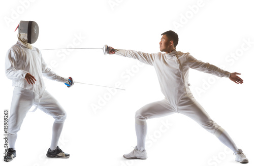 Fencing athletes or players isolated in white background