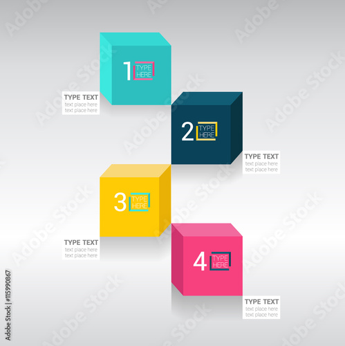 Step by step cube 4  infographic. steps graphics.