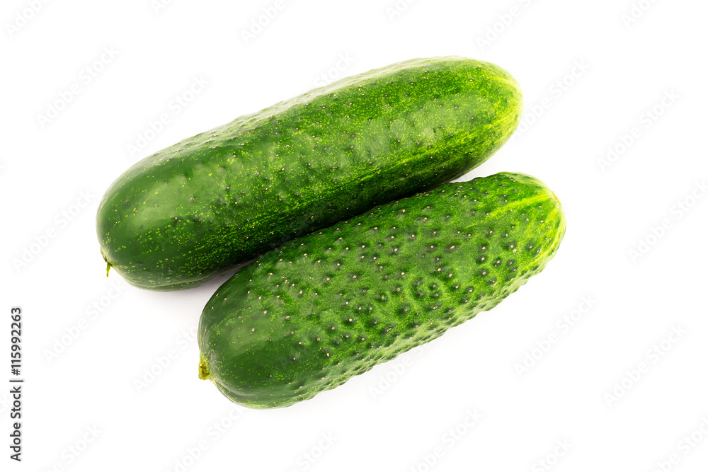 Fresh and ripe cucumbers isolated on white background. Fresh and ripe cucumbers isolated on white background.