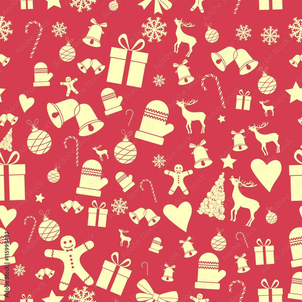 Creative Seamless Christmas pattern. Beautiful red retro stylized banner. Vector