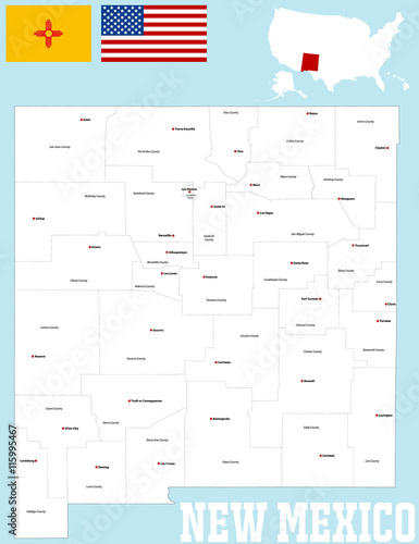 A large and detailed map of the State of New Mexico with all counties and main cities. photo