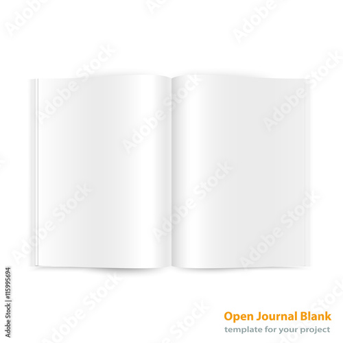 Open magazine double-page spread with blank pages.