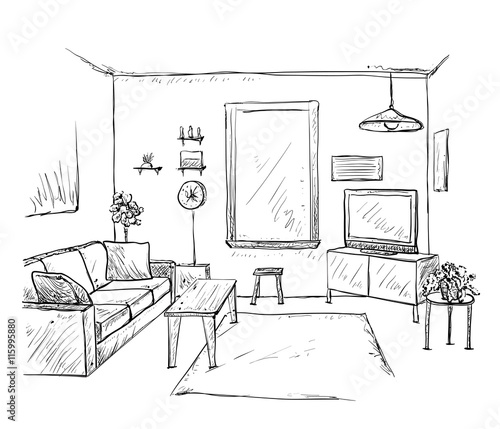 Hand drawn room interior sketch