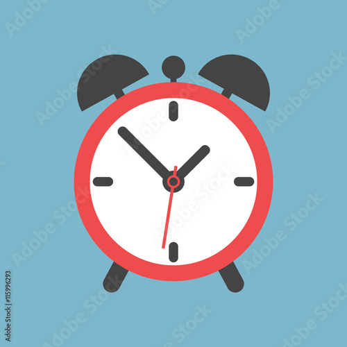 Alarm clock icon. Flat design style. Simple icon on blue background. Web site page and mobile app design element