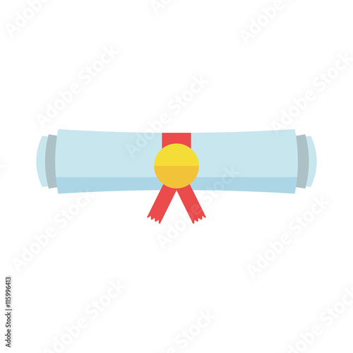 Diploma rolled scroll flat design icon. Finish education symbol. Graduation day celebration element. Graduate scroll vector illustration on white background.