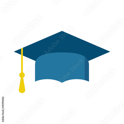Graduation cap flat design icon. Finish education symbol. Graduation day celebration element. Graduation cap vector illustration on black background.