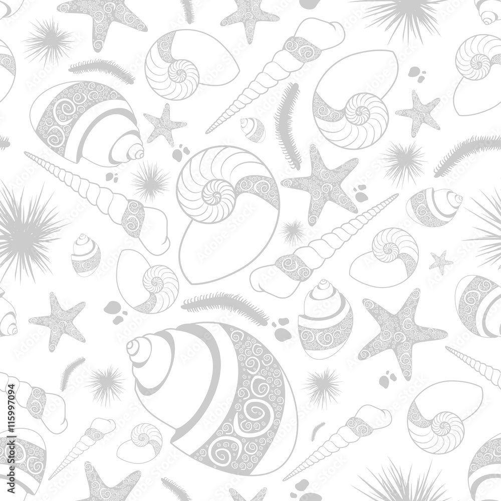 Obraz premium seamless pattern with shells and starfish