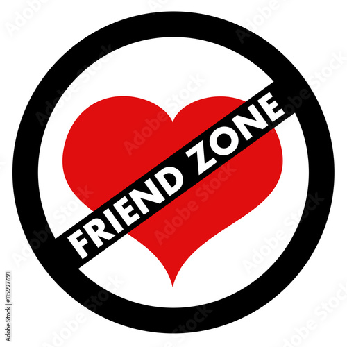 Crossed out red heart in the circle as graphic symbol of Friend Zone - Unrequited one sided love and sexual relationship to potential girlfriend / boyfriend. Simple vector isolated on white