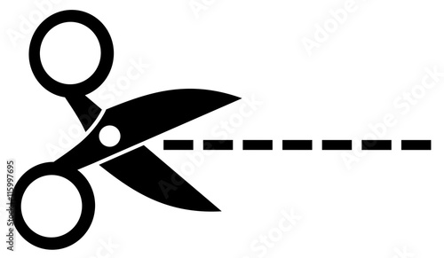 Simple vector of silhouette of scissors and broken line - isolated on white