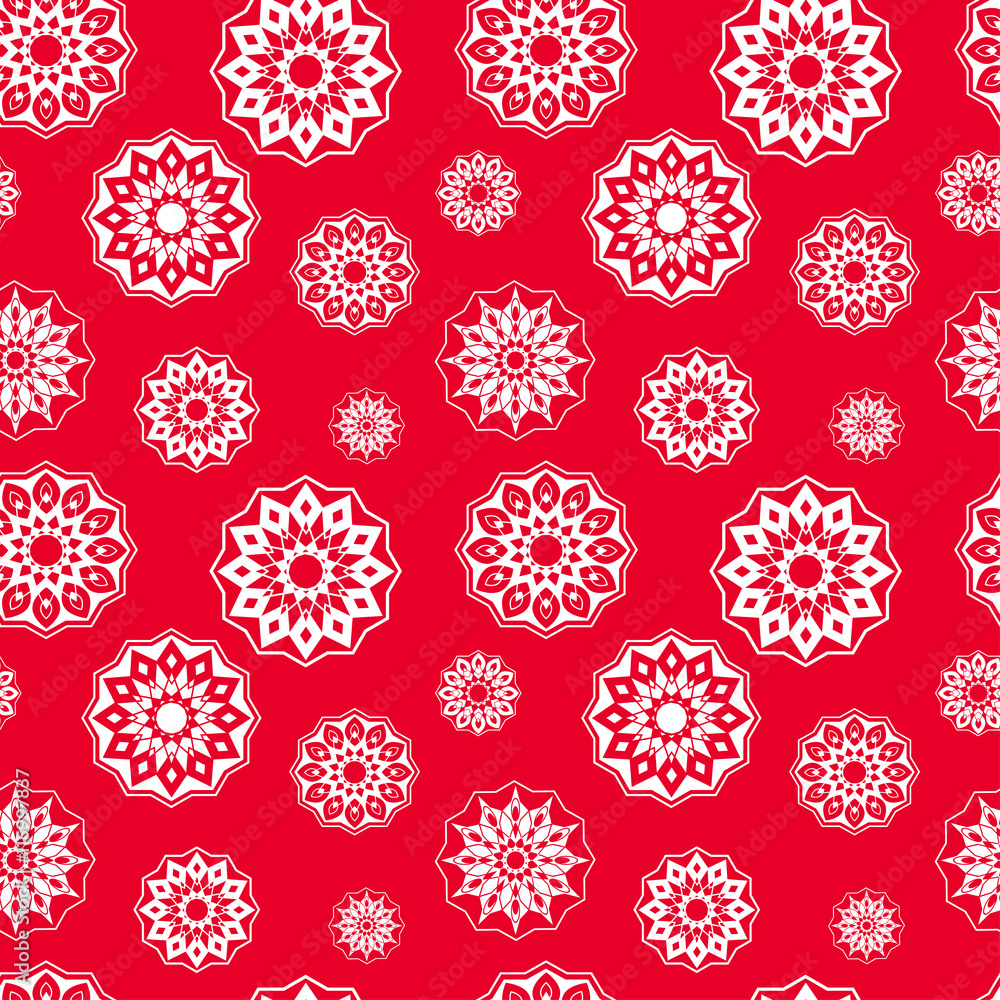Christmas ornament seamless white snowflakes on a red background Christmas ornament seamless white snowflakes on a red background
