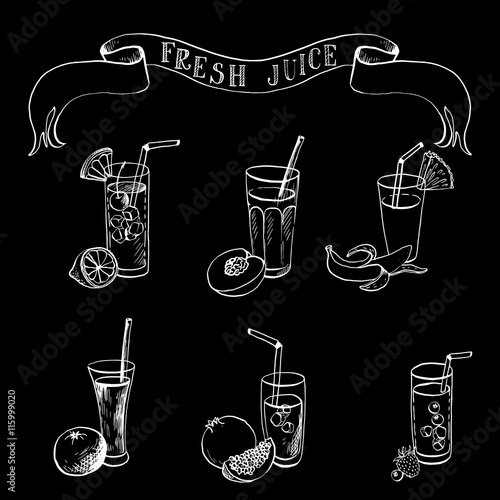 hand drawn set of fruit juice and freshes