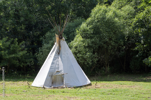 White Indian teepee in meadow © passsy