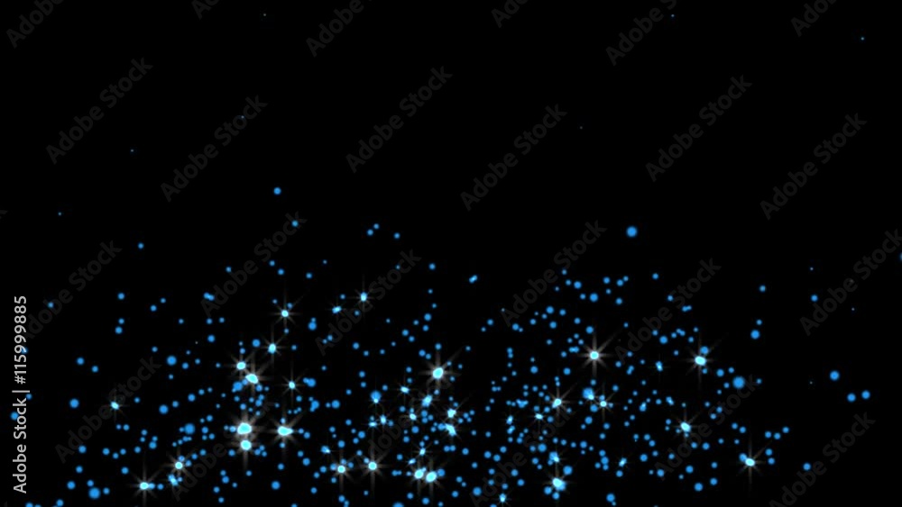 Blue glowing star particle in random direction 3D render abstract background animation motion graphic with copy space on black background Blue glowing star particle in random direction 3D render abstract background animation motion graphic with copy space on black background