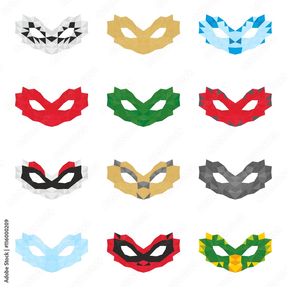 Set of colorful carnival masks composed of triangles Set of colorful carnival masks composed of triangles