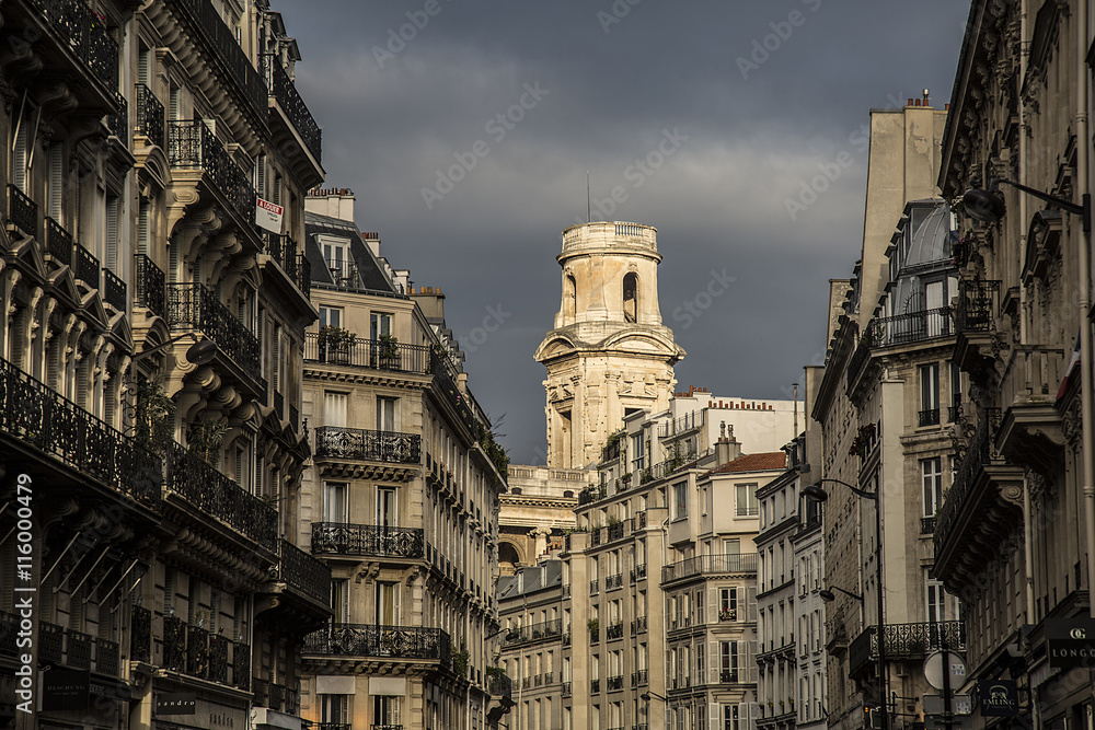 Obraz premium Paris street with Saint Sulpice church.