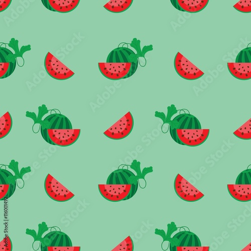 a ripe watermelon and cut off a slice seamless pattern, vector illustration cartoon