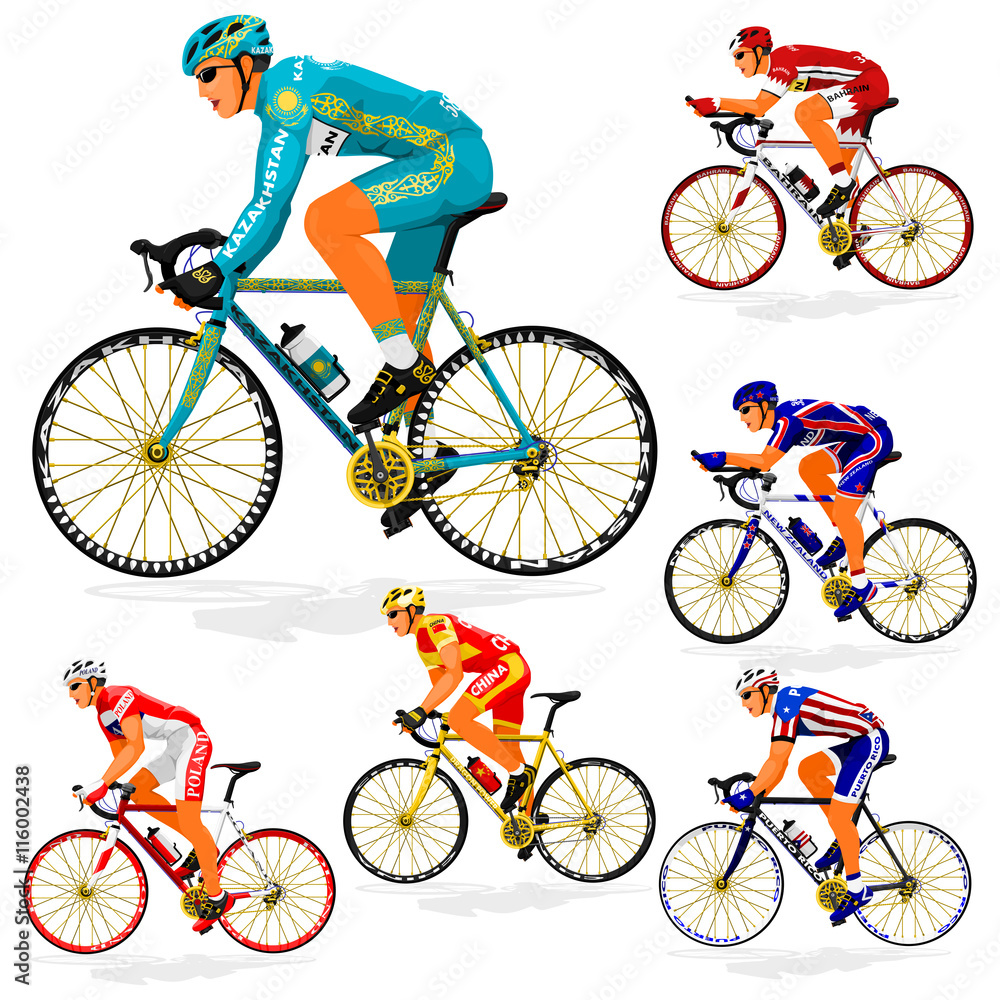 Obraz premium National Cyclist of Bahrain,China,Kazakhstan,New Zealand,Poland,Puerto Rico on transparent background