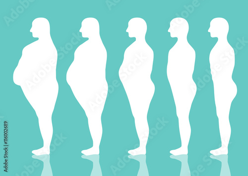 Five stages of silhouette man on the way to lose weight Vector illustrations